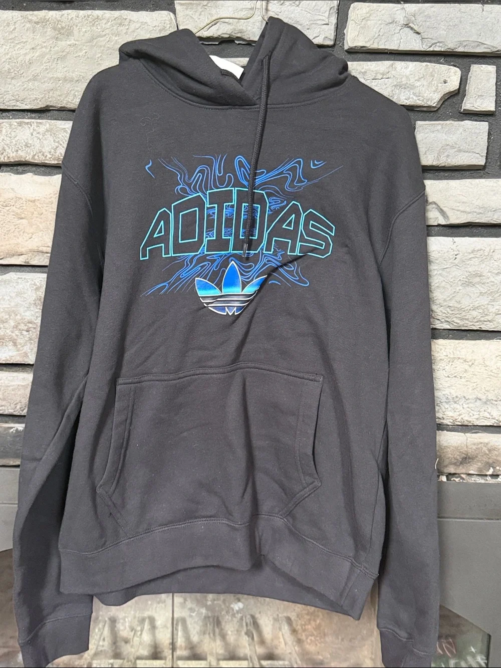 adidas Black Hoodie with Teal and Blue Logo